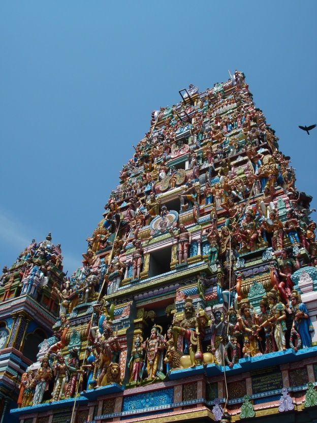 Hindu temple gompuram colourful sky Colombo Sri Lanka
