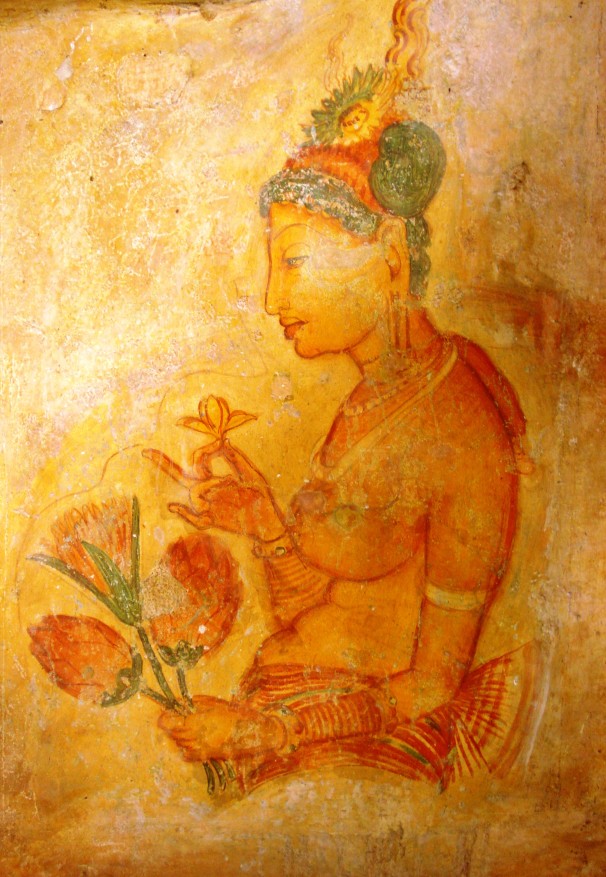 Beautiful mysterious cave paintings Sigiriya Rock, Sri Lanka
